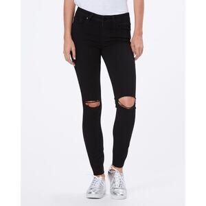 Paige Denim NWT Verdugo Distressed Raw Hem Ankle Jean in Black Domino // 00